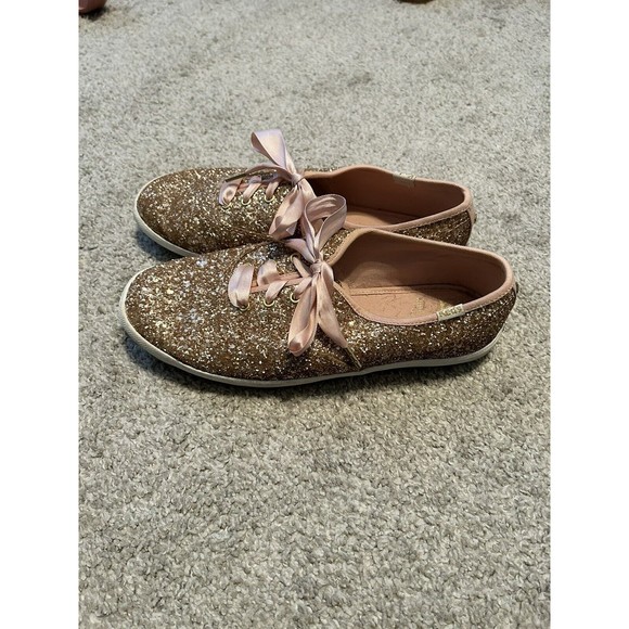 Keds x Kate Spade Champion Glitter Lace Up Sneakers Women Size 6.5 Rose‎ Gold - Picture 1 of 6
